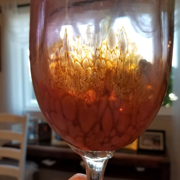Vintage Slater Studio Art Glass Tall Orange Iridescent Wine Goblet - Picture 14 of 14